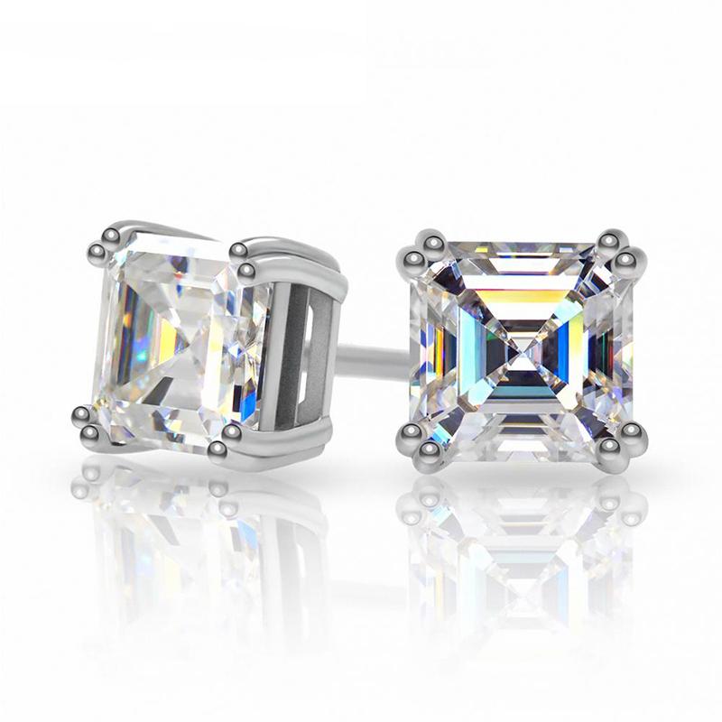 925 Sterling Silver Asscher Cut Cubic Zirconia Classic Stud Earrings 6