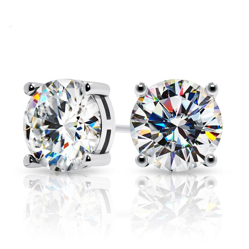 925 Sterling Silver Round Cut CZ Classic Stud Earrings 1