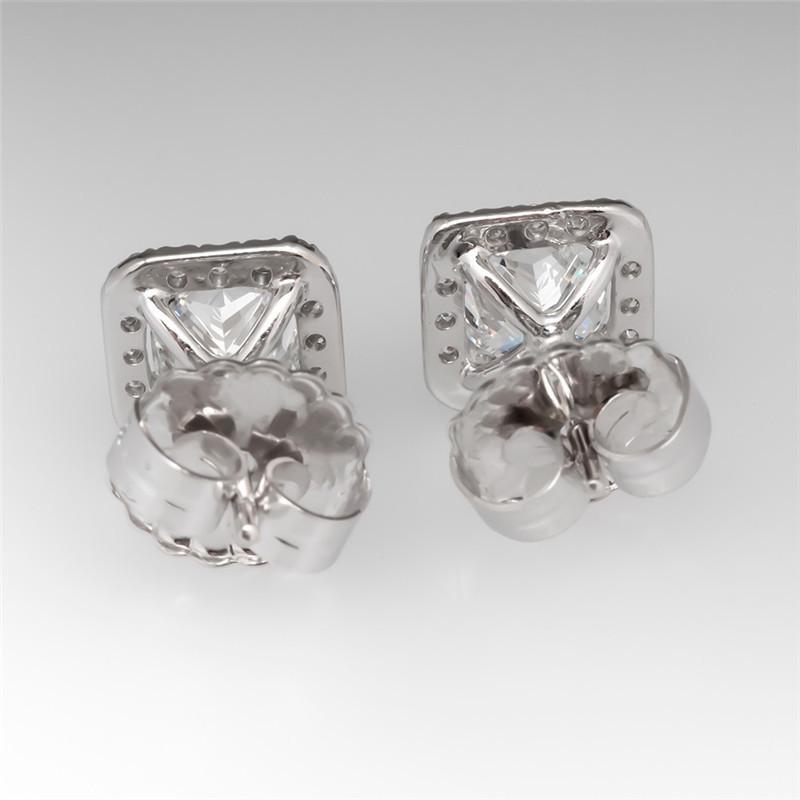 925 Sterling Silver Cushion Cut Cubic Zirconia Halo Stud Earrings 10