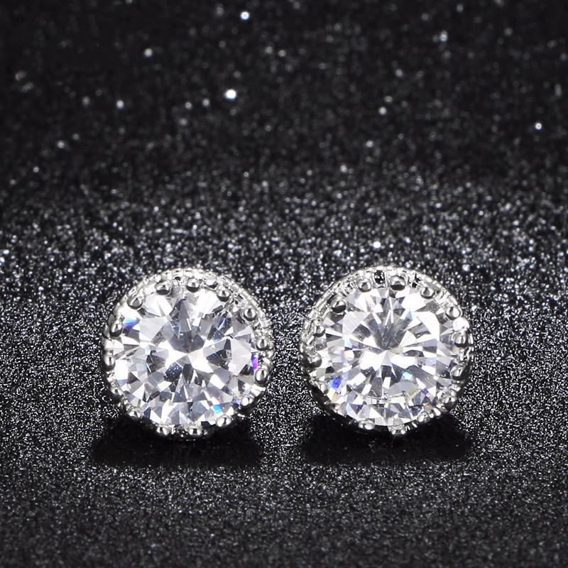 925 Sterling Silver Vintage Crown Round Cut CZ Halo Stud Earrings 11