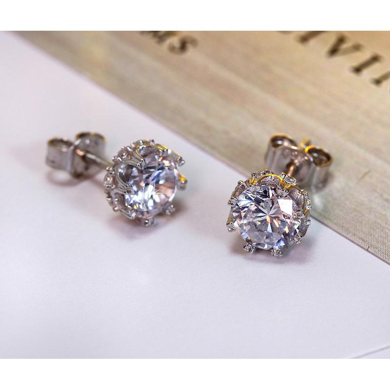 925 Sterling Silver Round Cut Moissanite Diamond Classic Stud Earrings 11