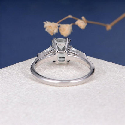 925 Sterling Silver Emerald Cut D Color CZ Three Stone Ring 4