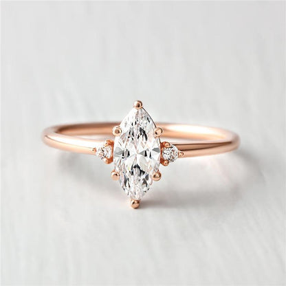 925 Sterling Silver CZ Marquise Three Stone Ring 1