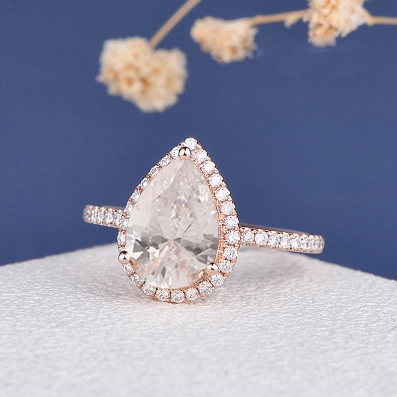 925 Sterling Silver Pear Shaped CZ Halo Ring 3