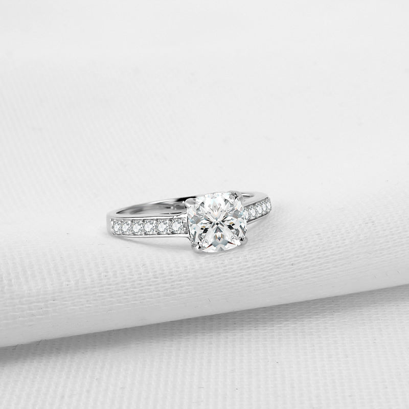 925 Sterling Silver Classic Cushion Cut 2 Carats CZ Diamond Ring 3