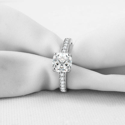 925 Sterling Silver Classic Cushion Cut 2 Carats CZ Diamond Ring 2