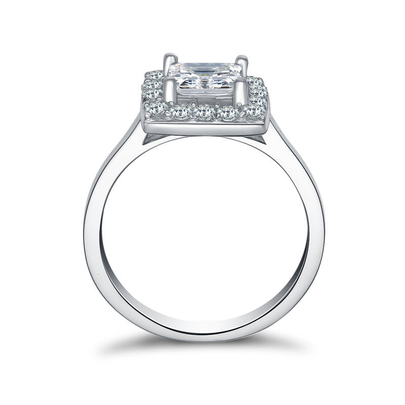 925 Sterling Silver Princess Cut CZ Halo Ring 6