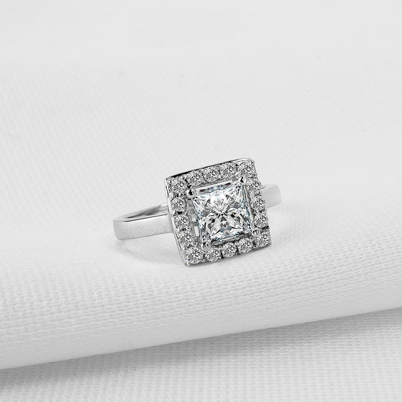 925 Sterling Silver Princess Cut CZ Halo Ring 3