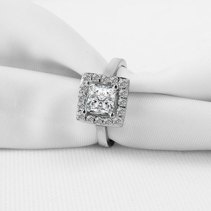 925 Sterling Silver Princess Cut CZ Halo Ring 2