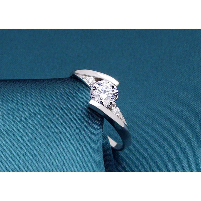 925 Sterling Silver Twist Shank Round Cut CZ Ring 3