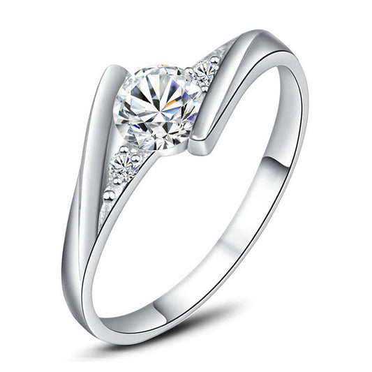 925 Sterling Silver Twist Shank Round Cut CZ Ring 1