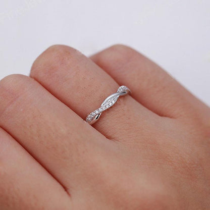 925 Sterling Silver CZ Unique Twist Shank Ring 8