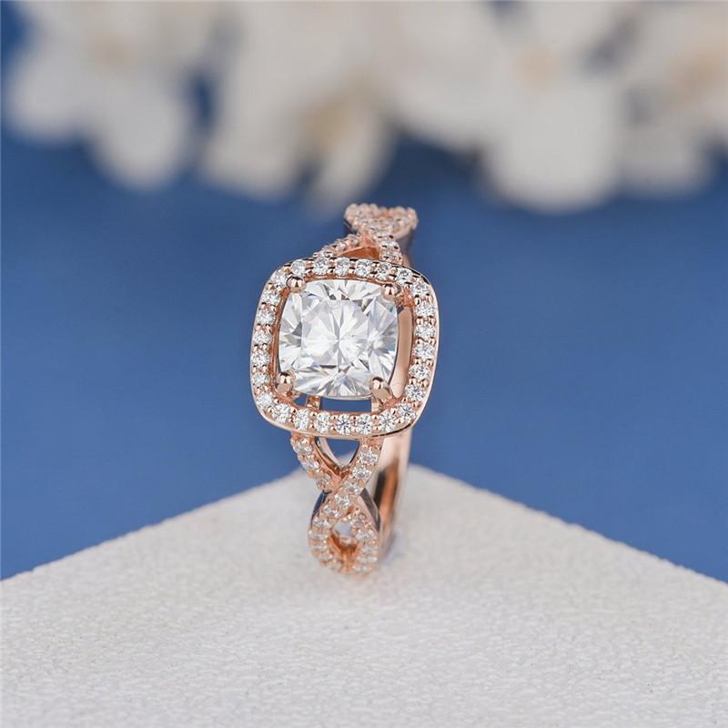 925 Sterling Silver Cushion Cut CZ Twist Shank Halo Ring 4