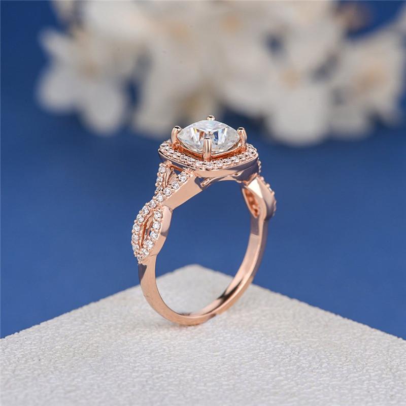 925 Sterling Silver Cushion Cut CZ Twist Shank Halo Ring 5