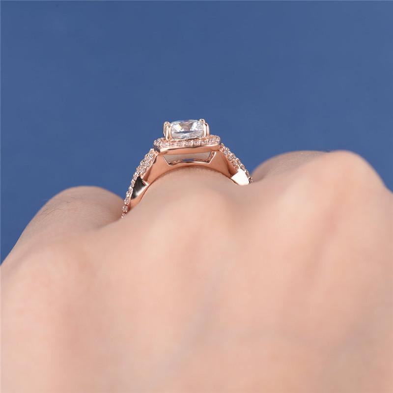 925 Sterling Silver Cushion Cut CZ Twist Shank Halo Ring 6