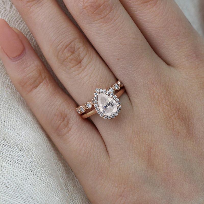 925 Sterling Silver Pear Shaped CZ Vintage Bridal Ring 2