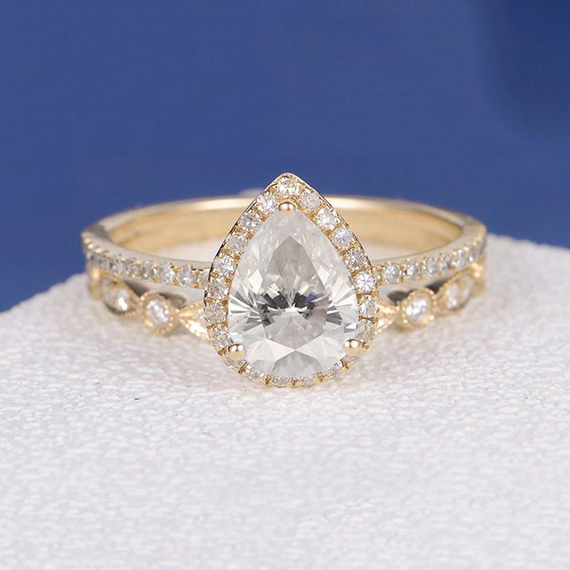 925 Sterling Silver Pear Cut CZ Bridal Ring Half Eternity 1