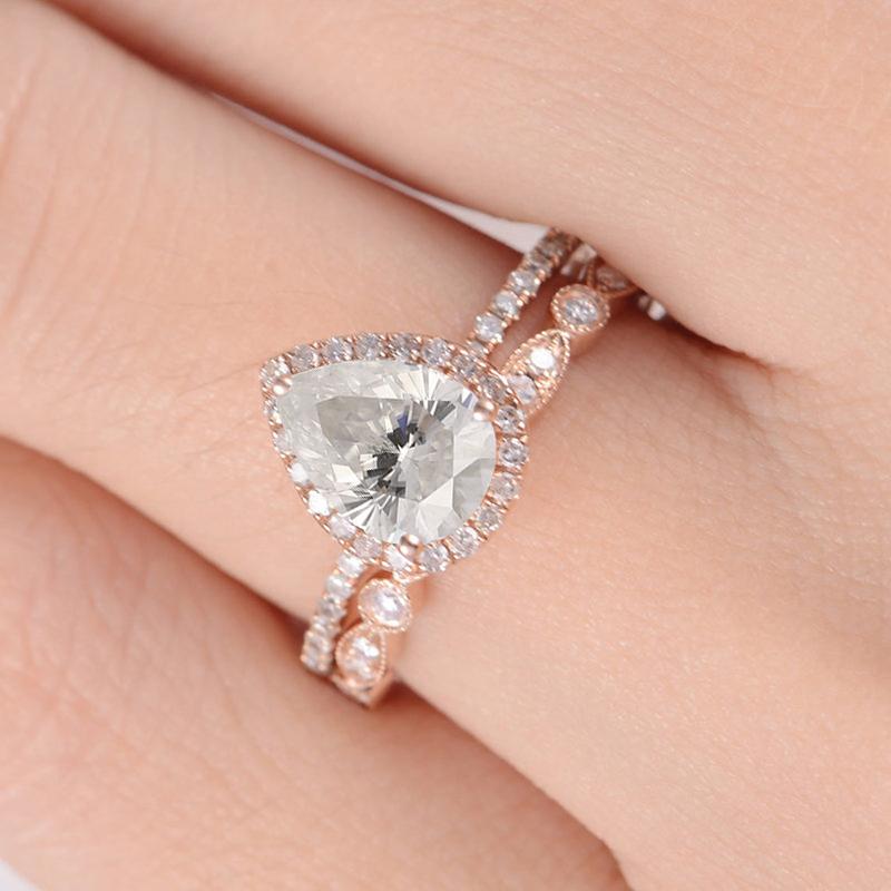 925 Sterling Silver Pear Cut CZ Bridal Ring Half Eternity 6