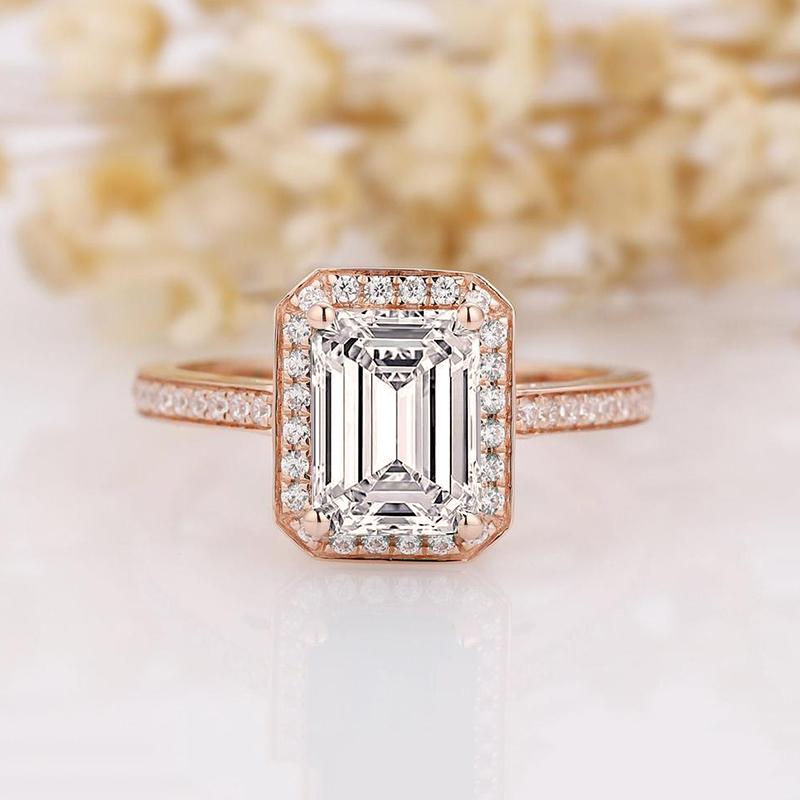 925 Silver Sterling 2 Carat Emerald Cut D Color CZ Halo Ring 1