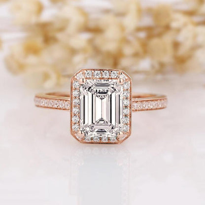 925 Silver Sterling 2 Carat Emerald Cut D Color CZ Halo Ring 1