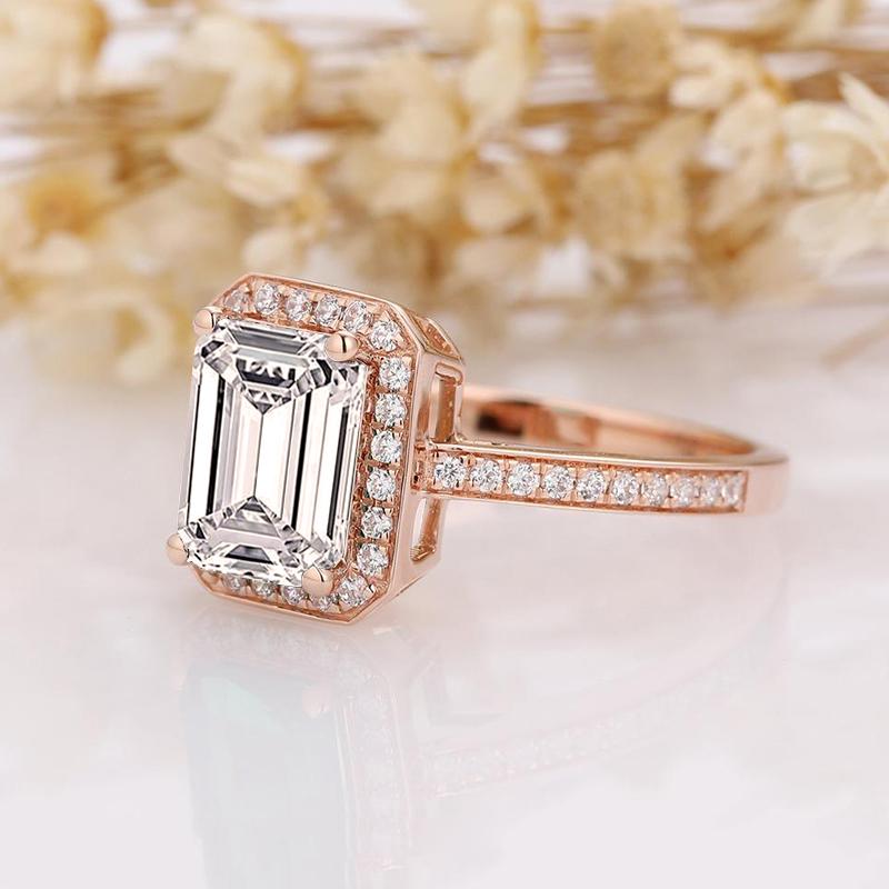 925 Silver Sterling 2 Carat Emerald Cut D Color CZ Halo Ring 3