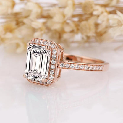 925 Silver Sterling 2 Carat Emerald Cut D Color CZ Halo Ring 3