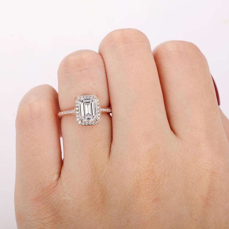 925 Silver Sterling 2 Carat Emerald Cut D Color CZ Halo Ring 4