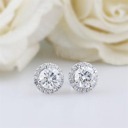 925 Sterling Silver Round CutCubic Zirconia Halo Stud Earrings 1