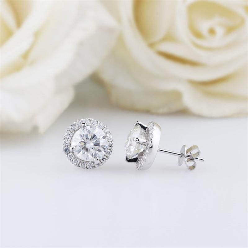 925 Sterling Silver Round CutCubic Zirconia Halo Stud Earrings 2