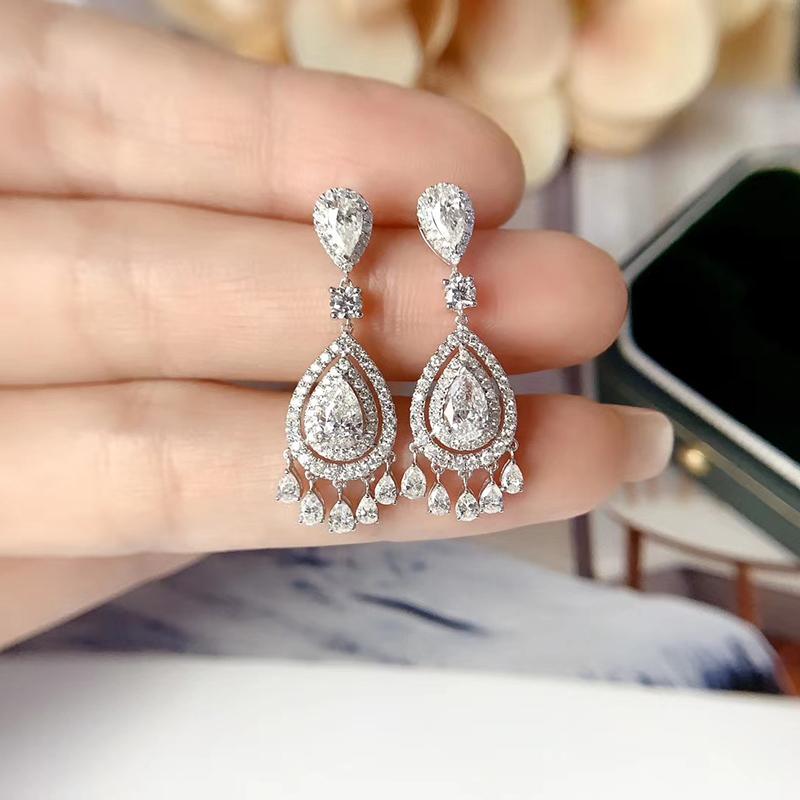 925 Sterling Silver Pear Shaped Cubic Zirconia Halo Drop Earrings 2