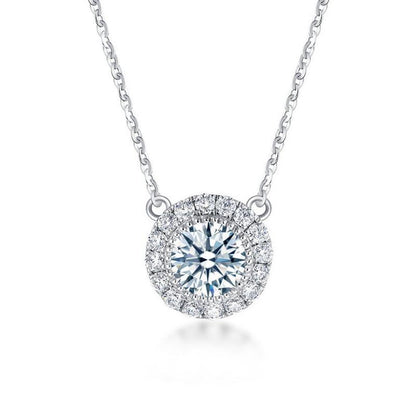 925 Sterling Silver CZ Halo Classic Necklace 1