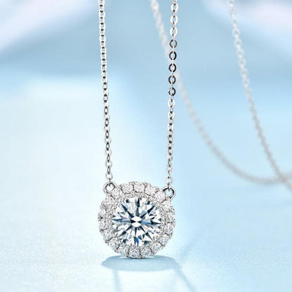 925 Sterling Silver CZ Halo Classic Necklace 3