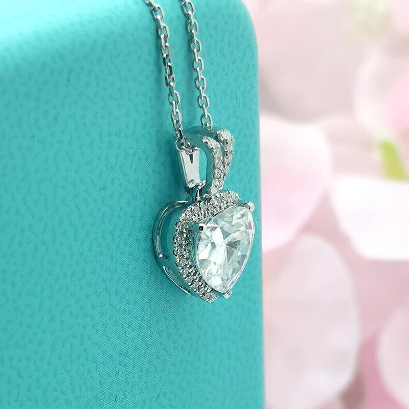 925 Sterling Silver Heart Shaped CZ Classic Pendant Necklace 6