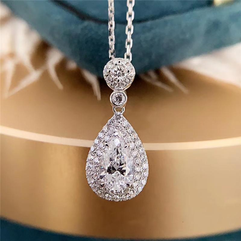 925 Sterling Silver Pear Shaped CZ Diamond Pendant Necklace 1