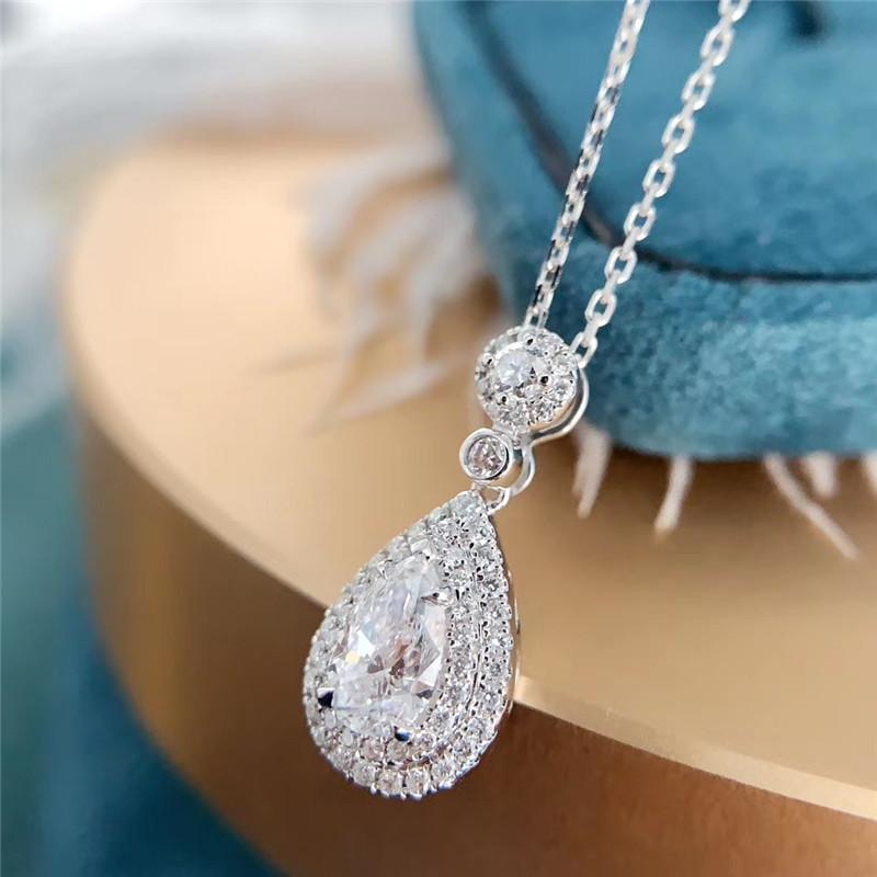 925 Sterling Silver Pear Shaped CZ Diamond Pendant Necklace 2