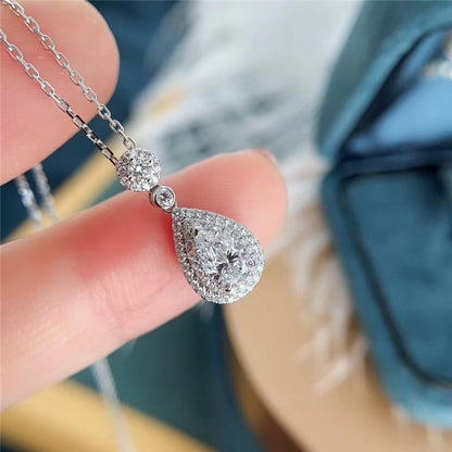 925 Sterling Silver Pear Shaped CZ Diamond Pendant Necklace 3