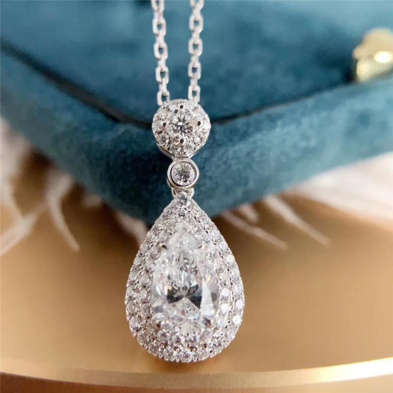 925 Sterling Silver Pear Shaped CZ Diamond Pendant Necklace 4