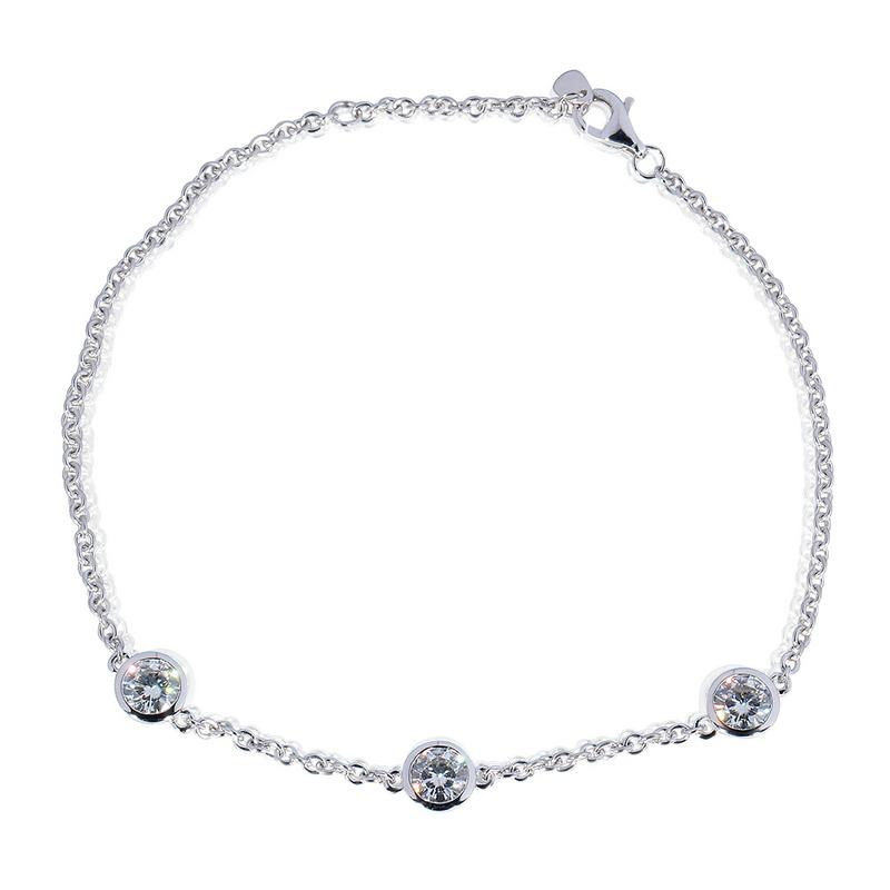 925 Sterling Silver Round Cut D Color CZ Diamond Bolo Bracelet 1