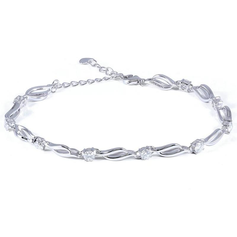 925 Sterling Silver 3mm Round Cut 0.9cttw CZ Bolo Fashion Bracelet 1