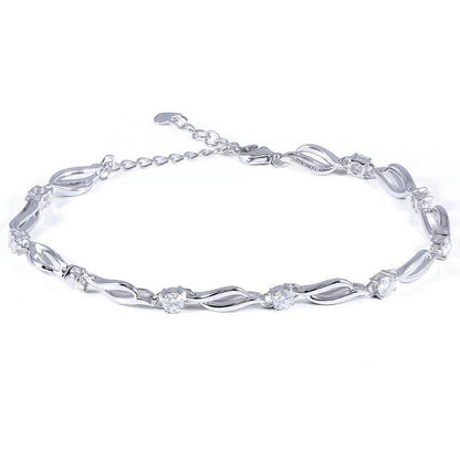 925 Sterling Silver 3mm Round Cut 0.9cttw CZ Bolo Fashion Bracelet 1