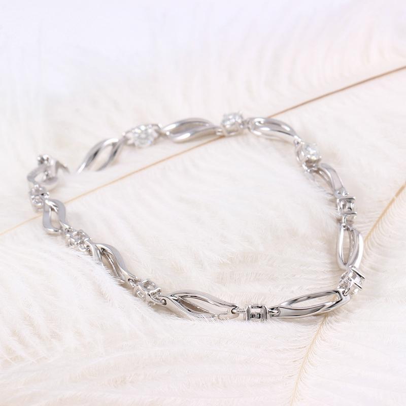 925 Sterling Silver 3mm Round Cut 0.9cttw CZ Bolo Fashion Bracelet 2