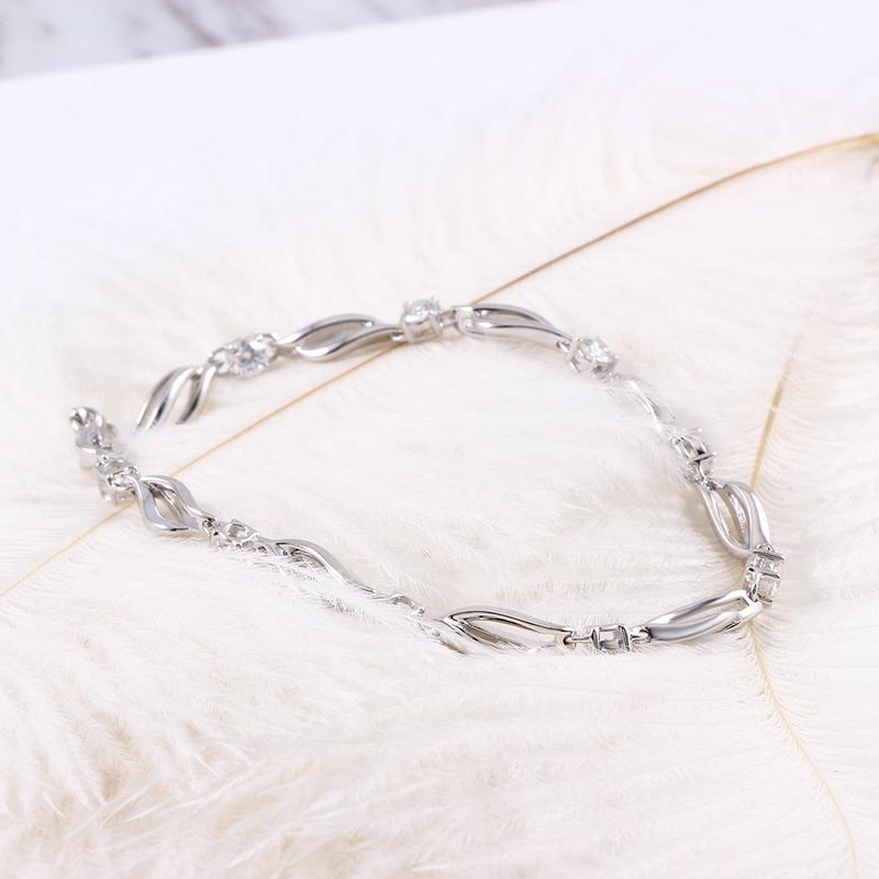 925 Sterling Silver 3mm Round Cut 0.9cttw CZ Bolo Fashion Bracelet 3