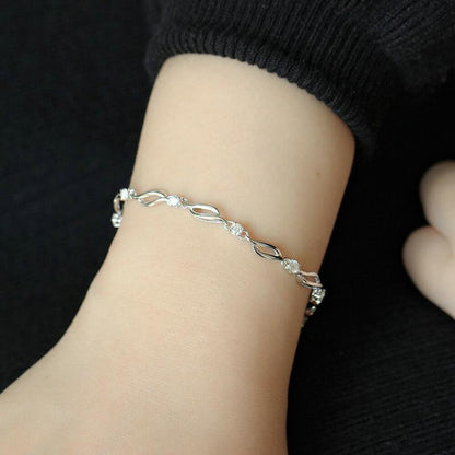 925 Sterling Silver 3mm Round Cut 0.9cttw CZ Bolo Fashion Bracelet 7