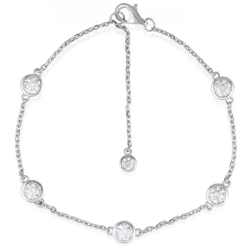 925 Sterling Silver Round Cut CZ Diamond Bolo Fashion Bracelet 1