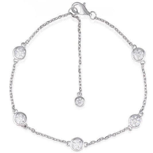 925 Sterling Silver Round Cut CZ Diamond Bolo Fashion Bracelet 1