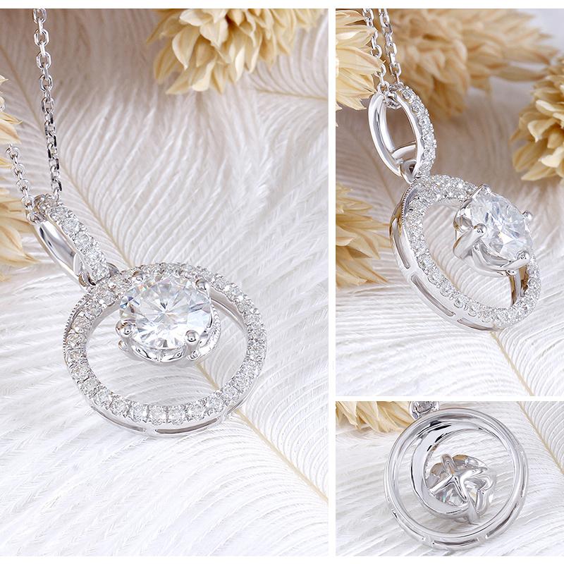 925 Sterling Silver Round Cut Halo Pendant Necklace 3