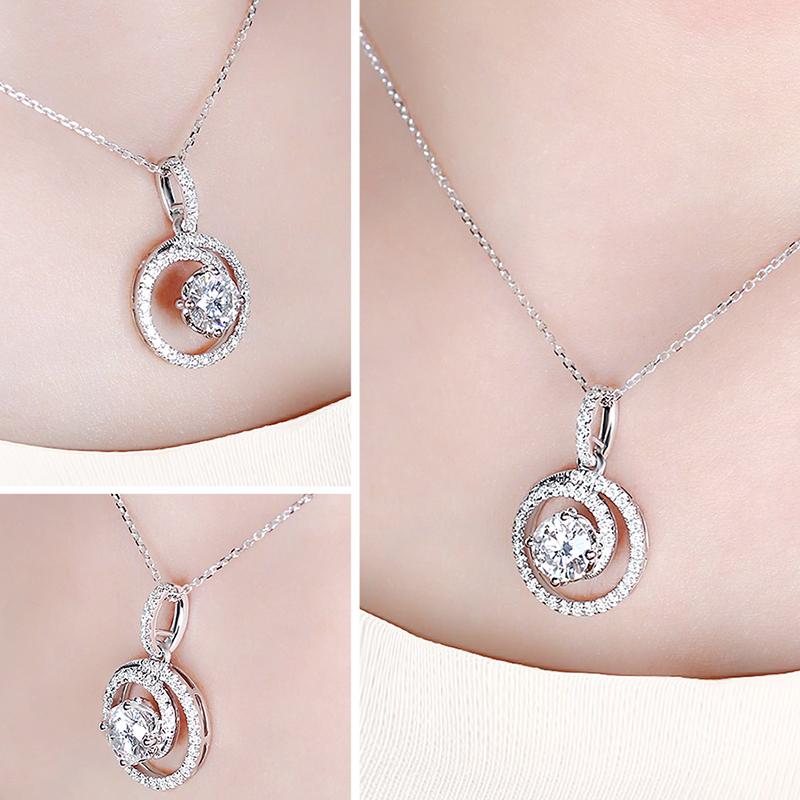 925 Sterling Silver Round Cut Halo Pendant Necklace 4