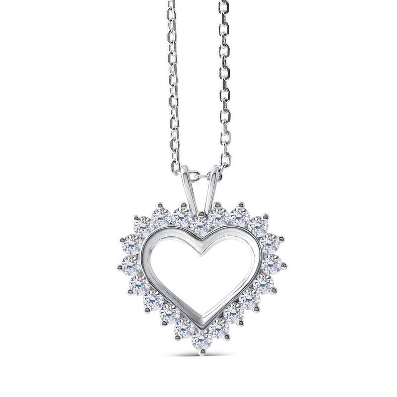 925 Sterling Silver CZ Heart Shaped Pendant Nacklace 1