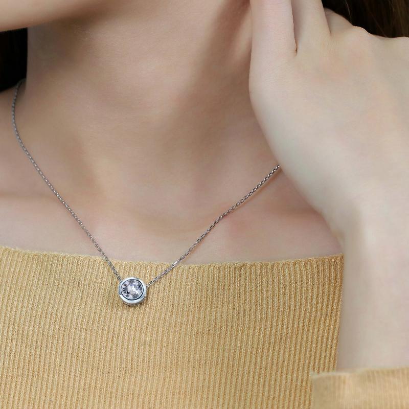 925 Sterling Silver Round Cut Color CZ Pendant Necklace 5