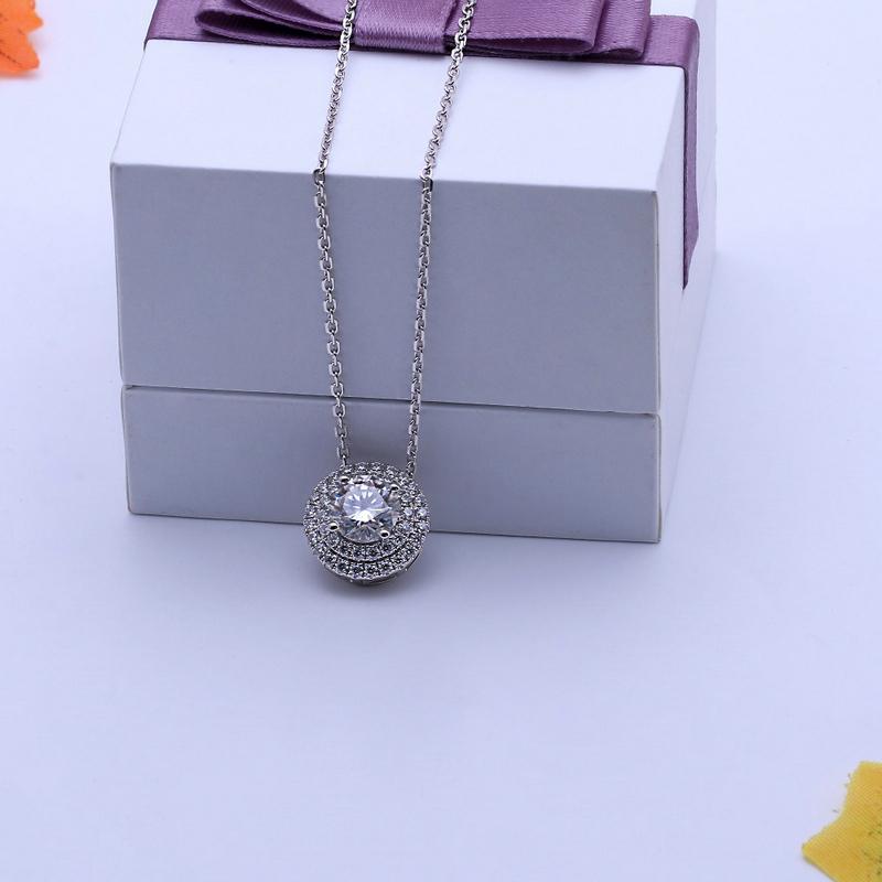 925 Sterling Silver Round Cut CZ Double Halo Pendant Necklace 3